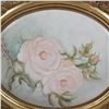 Image 2 : Hand-Painted Porcelain Plaque with Pink Roses in Ornate Gilt