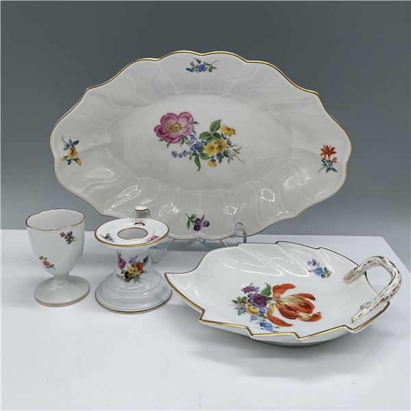 4pc Meissen Porcelain Floral Serving Set with Gold Accents