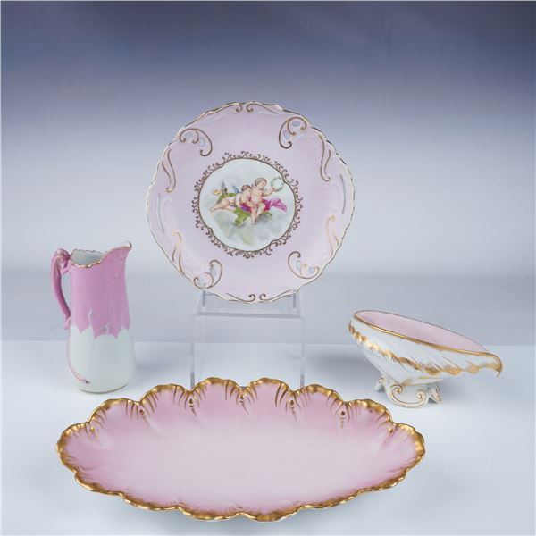 4pc Porcelain Gilded Pink & White Serving Set