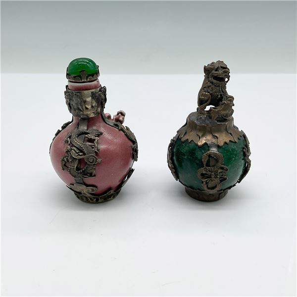 2pc Chinese Cloisonne and Metal Overlay Snuff Bottles