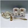 Image 1 : 4pc Porcelain Floral Match Holder and Brass Candle Snuffer