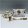 Image 3 : 4pc Porcelain Floral Match Holder and Brass Candle Snuffer