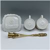 Image 4 : 4pc Porcelain Floral Match Holder and Brass Candle Snuffer