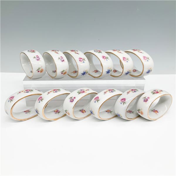 12pc P. Martinroda Germany Porcelain Floral Napkin Rings
