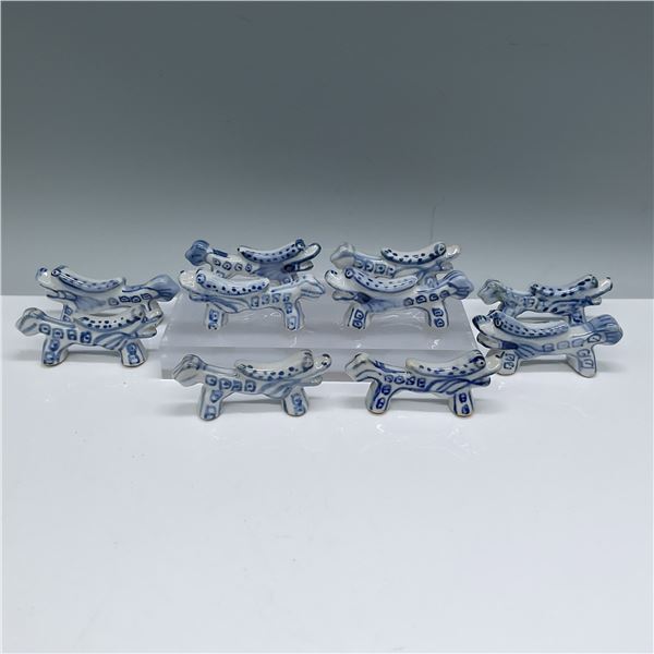 10pc Blue and White Porcelain Dog Chopstick Rests