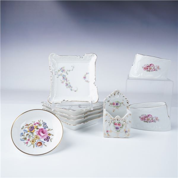 12pc Vintage Porcelain Collection, Floral and Gilded Accents