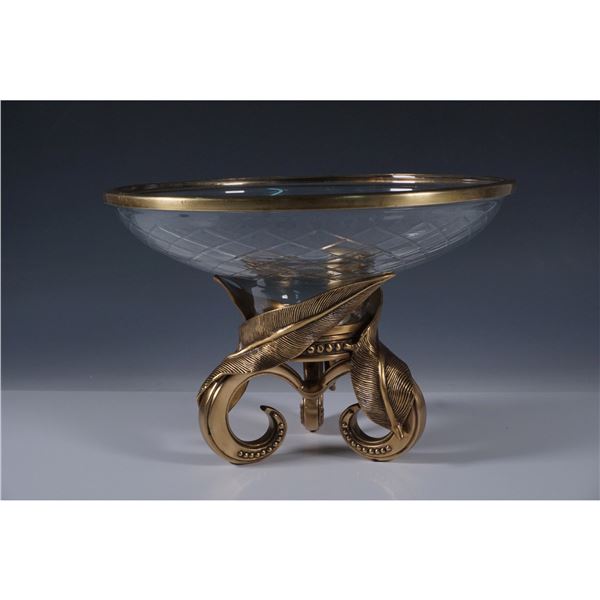 Art Nouveau Lacquered Brass and Glass Pedestal Bowl