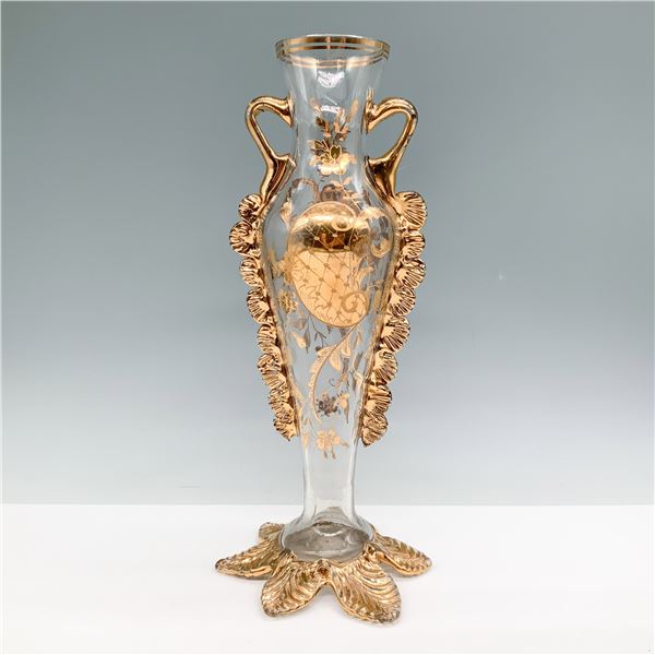 Bohemian Glass Vase with Gilded Floral Motif
