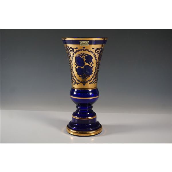Egermann Bohemian Glass Vase with Gold Floral Design