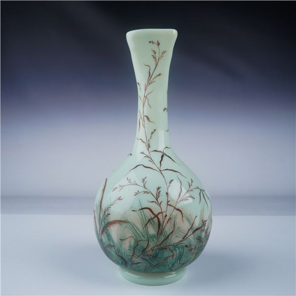 Hand-Painted Mt. Washington Uranium Glass Vase