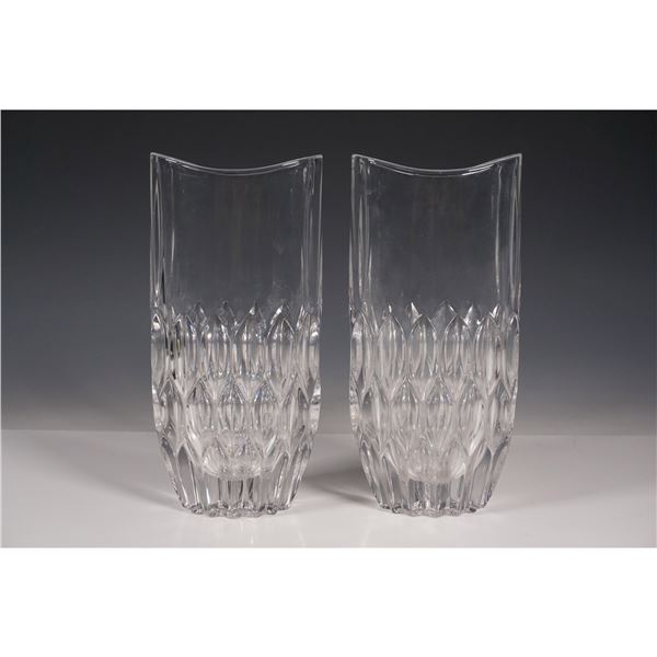 Pair of Geometric Cut Crystal Vases