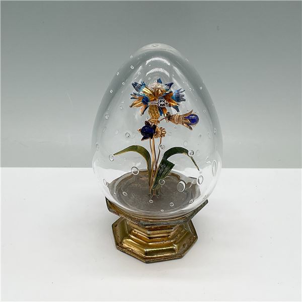 Gilded Floral Enamel and Crystal Egg Paperweight