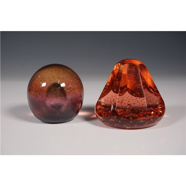 2pc Signed Glass Paperweights