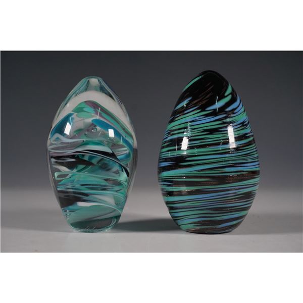 2pc Art Glass Paperweight Set, Swirl Designs