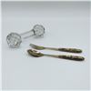 Image 1 : 3pc Crystal Knife Rest and Gold-Plated Utensils