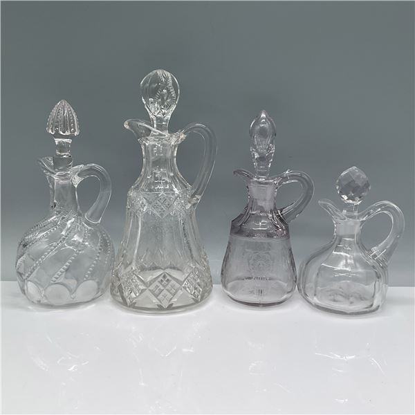4pc Antique Cut Glass Cruet Set with Stoppers