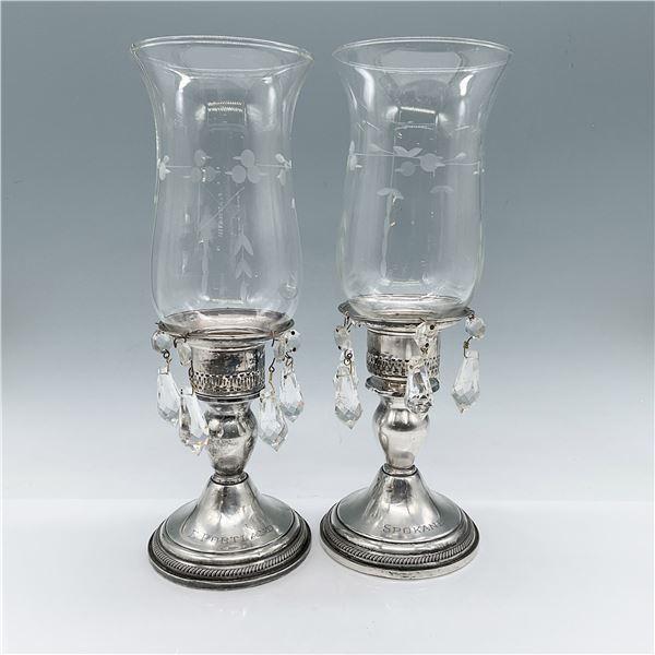 Sterling Silver Candle Holders, FB Rogers, Crystal Prisms