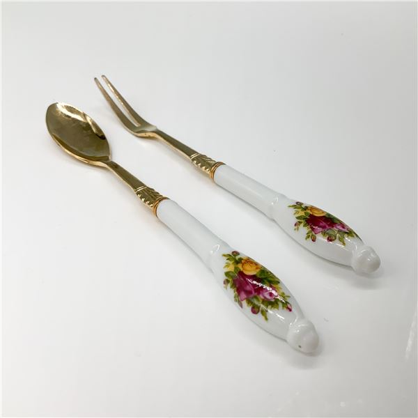 Gold-Tone Stainless Steel Dessert Spoon and Fork Set