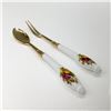 Image 1 : Gold-Tone Stainless Steel Dessert Spoon and Fork Set