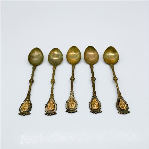 Set of 5 Italian Brass Spoons