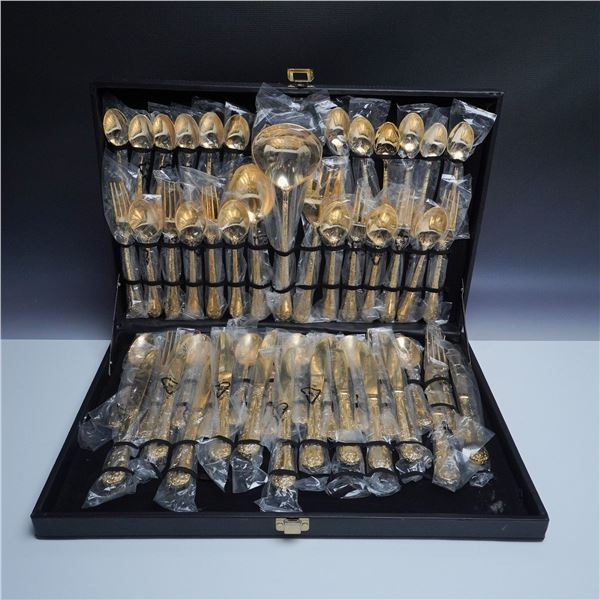 51pc Gold-Toned Plated Flatware Set in Case
