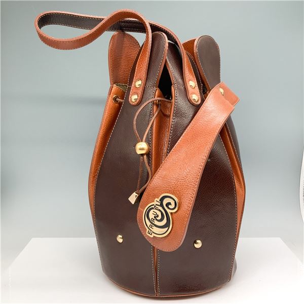 Sergio Cerruti Leather Bucket Bag, Brown and Tan
