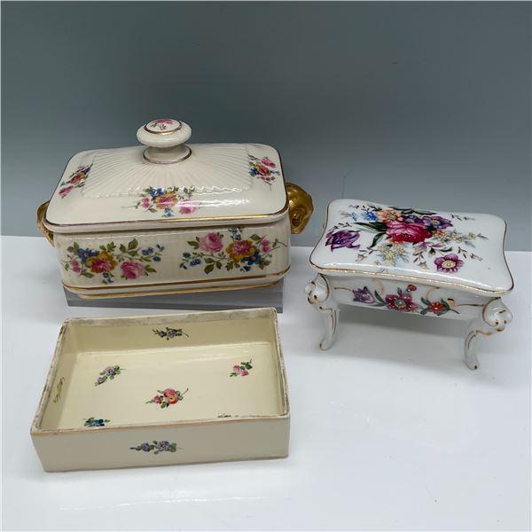 3pc German Porcelain Floral Vanity Box Set