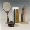 Image 1 : 4pc Chinese Silver Filigree Enamel Gemstone Inlay Vanity Set