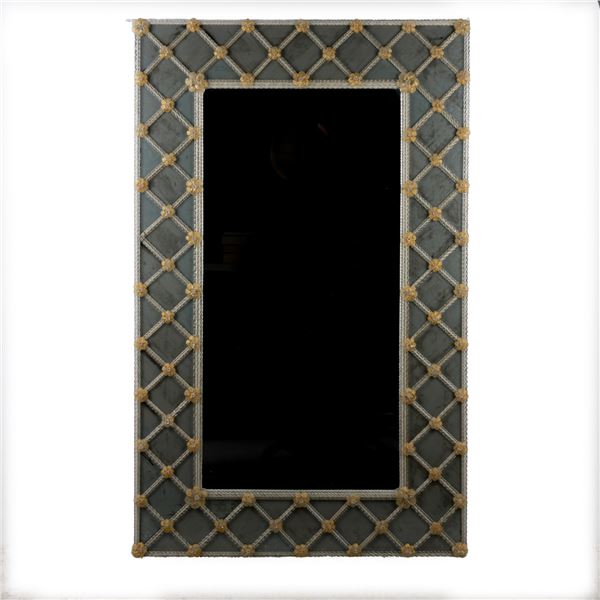 Venetian-Style Etched Glass Mirror with Floral Gilded Accent