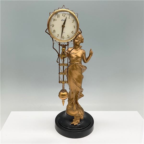Linder 8-Day Swinging Arm Mantel Clock w/ Gilt Figural Base