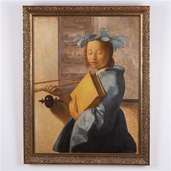 After Johannes Vermeer, Original Oil on Canvas, Signed