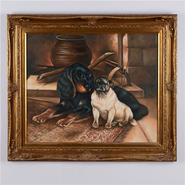 After Otto Bache, Original Oil on Canvas, Spaniel and Pug