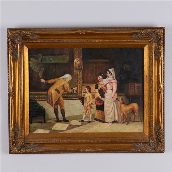 Antique Oil on Board, Elegant Genre Scene