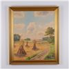Image 1 : Borge Ruud, Oil on Canvas, Rural Haystacks Landscape, Signed