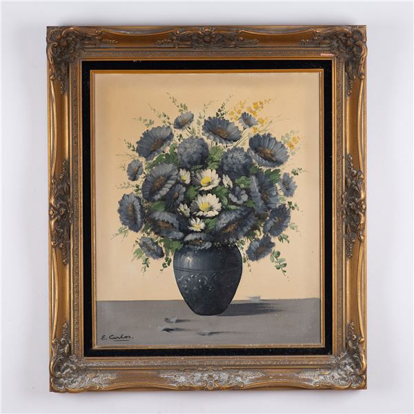 E. Carlos Signed, Floral Still Life Oil on Canvas Painting