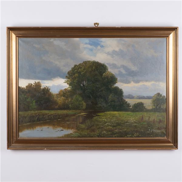 E. Johansen, Large Oil on Canvas, Bucolic Landscape, Signed