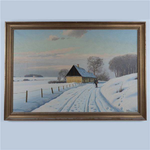 Kai Jeppe Drews, Large Original Oil on Canvas, Winter Signed