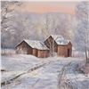 Image 2 : M. Benson, Oil on Canvas, Winter Farmstead Landscape, Signed