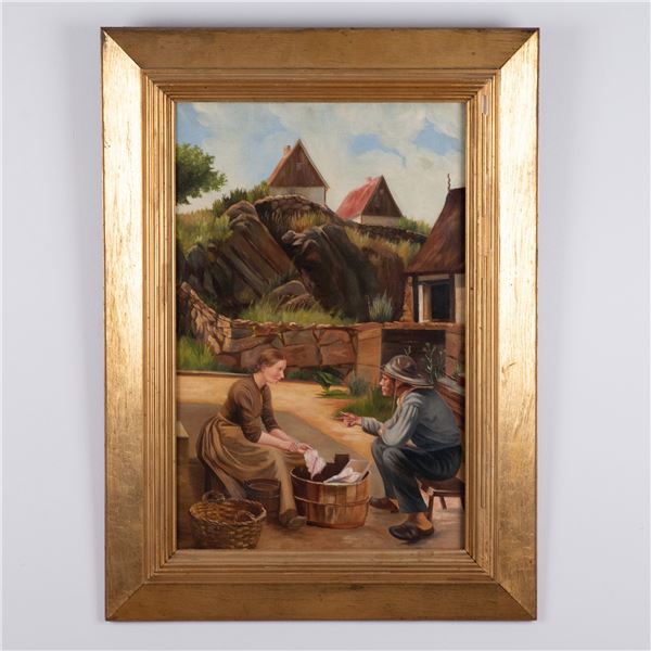 Original Oil on Canvas, Preparing Herring on Bornholm