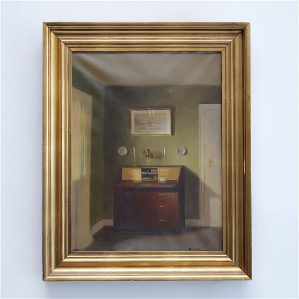 Poul Ronne, Antique Original Oil on Canvas, Interior Signed