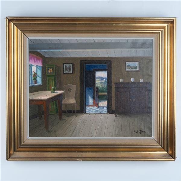 Poul Ronne, Antique Original Oil on Canvas, Interior Signed