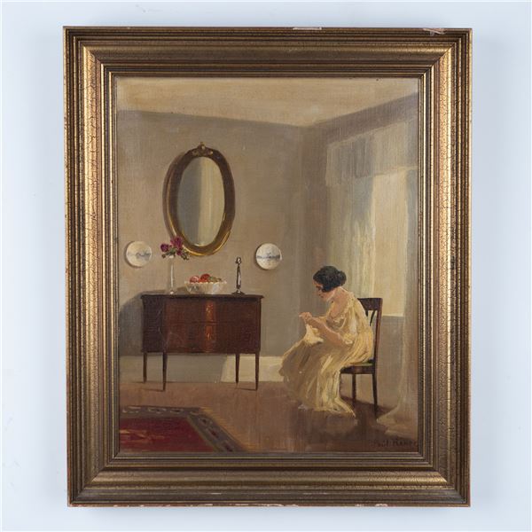 Poul Ronne, Original Oil on Canvas, The Artist Wife, Signed