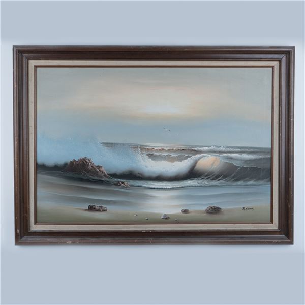 R. Fisher, Large Original Oil on Canvas, Seascape, Signed