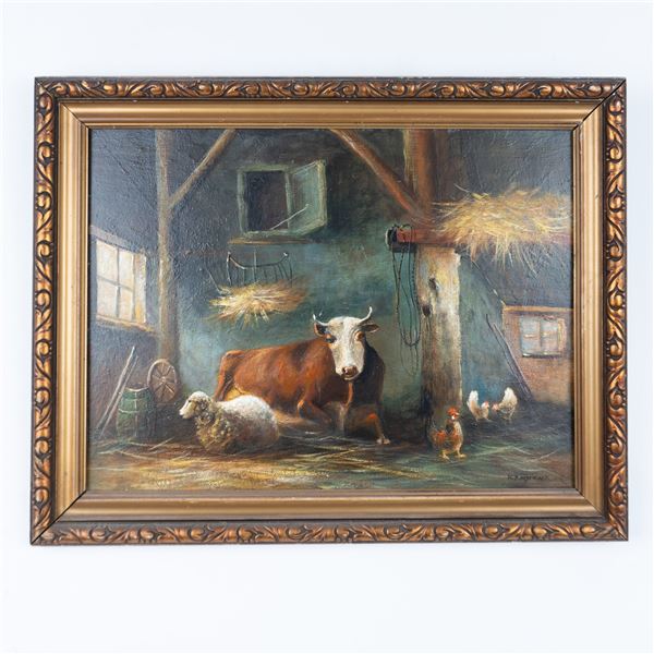 Rijndert J. Nijland, Original Oil on Wood, Dutch Farm Signed