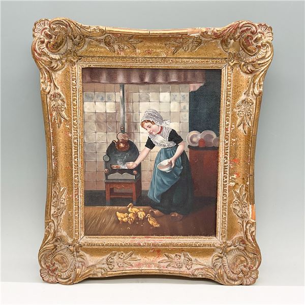 Girl Feeding Ducks, Unsigned, European