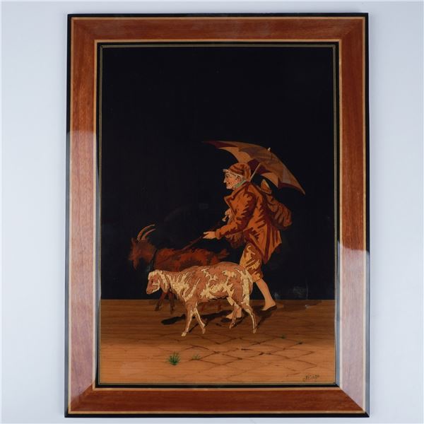 Marquetry Art Panel, Signed Stinga