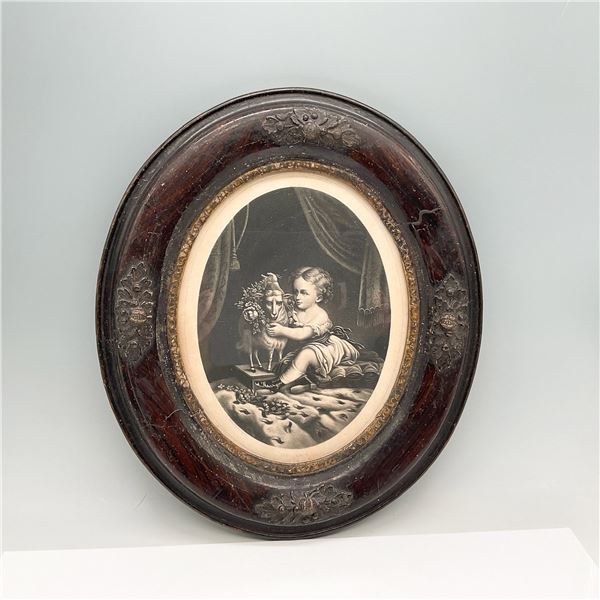 Innocence Lithograph in Ornate Oval Frame, 19th Century