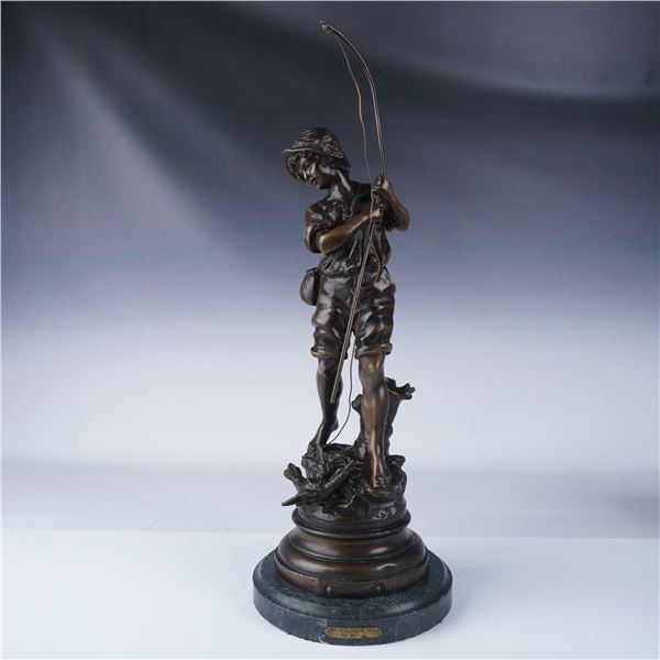 Boy with Fishing Pole Bronze Sculpture by Moreau