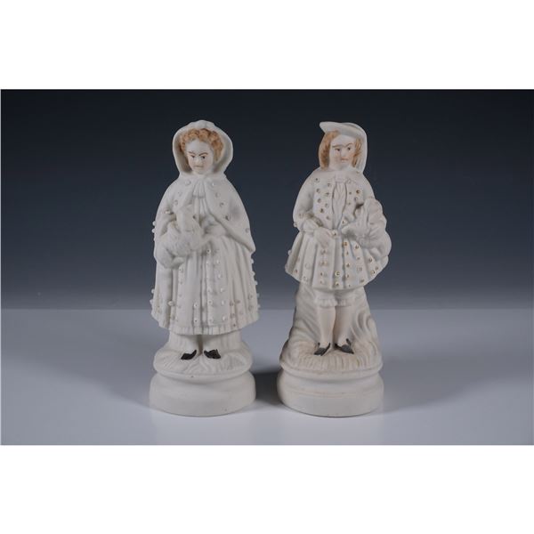 Pair of Bisque Porcelain Boy and Girl Figurines