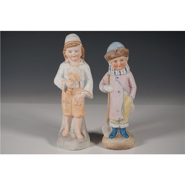 2pc Bisque Porcelain Figurines, Seasonal Boys